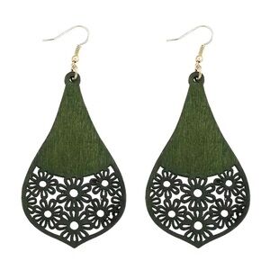 ⭐️ 5 for $25 Natural Wood Green Painted Lightweight Earrings Gold Tone Hoops